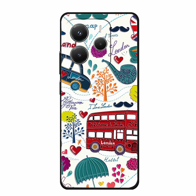 3D Emboss Case For Xiaomi Redmi Note 14 Phone Case Flowers Black Silicone Soft Back Cover Coque For Redmi Note 14 5G Global Case