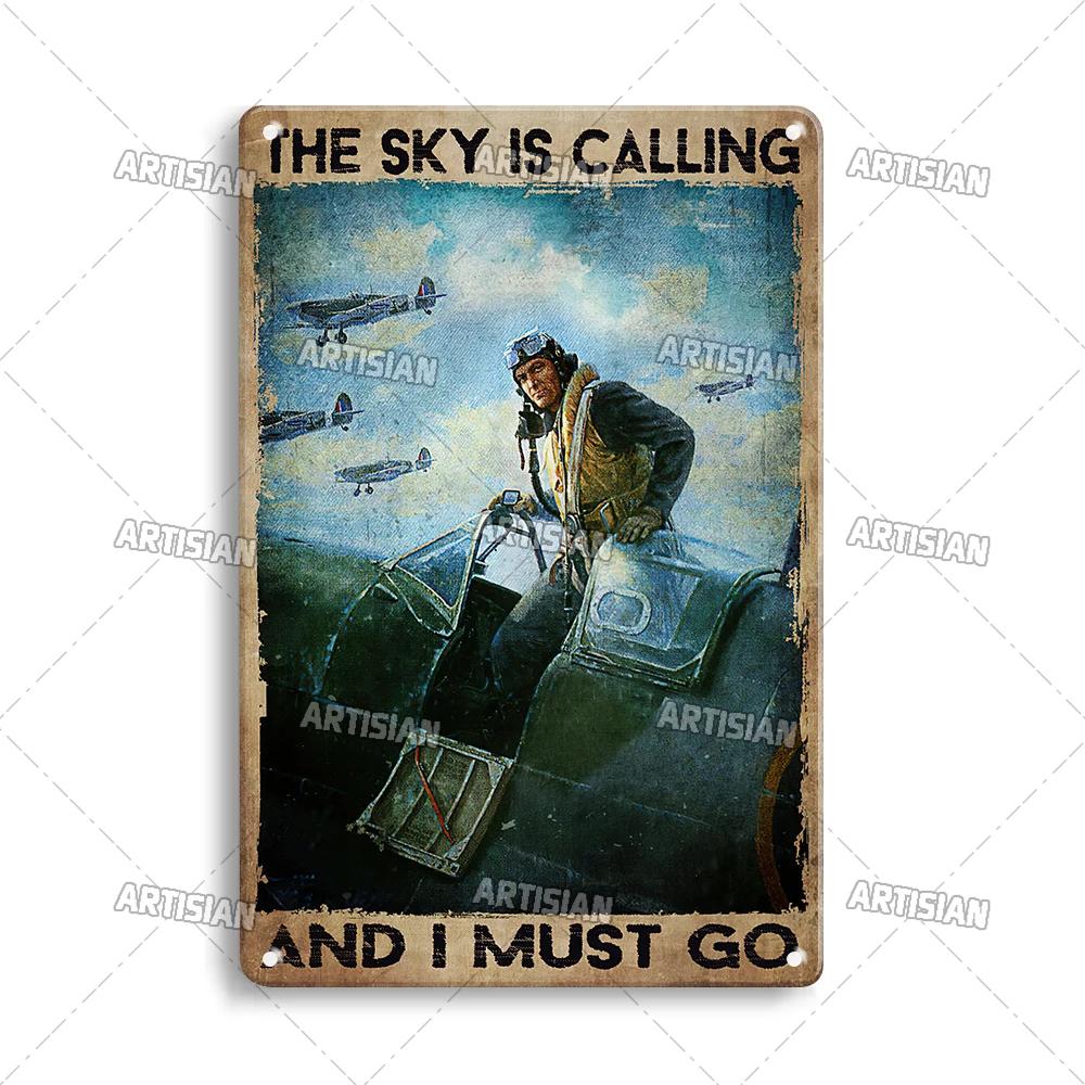 ARTISIAN Male Pilot And Airplane Decorative Plate Vintage Metal Poster Man Cave Home Wall Decor Sign Retro Wall Metal Tin Sign