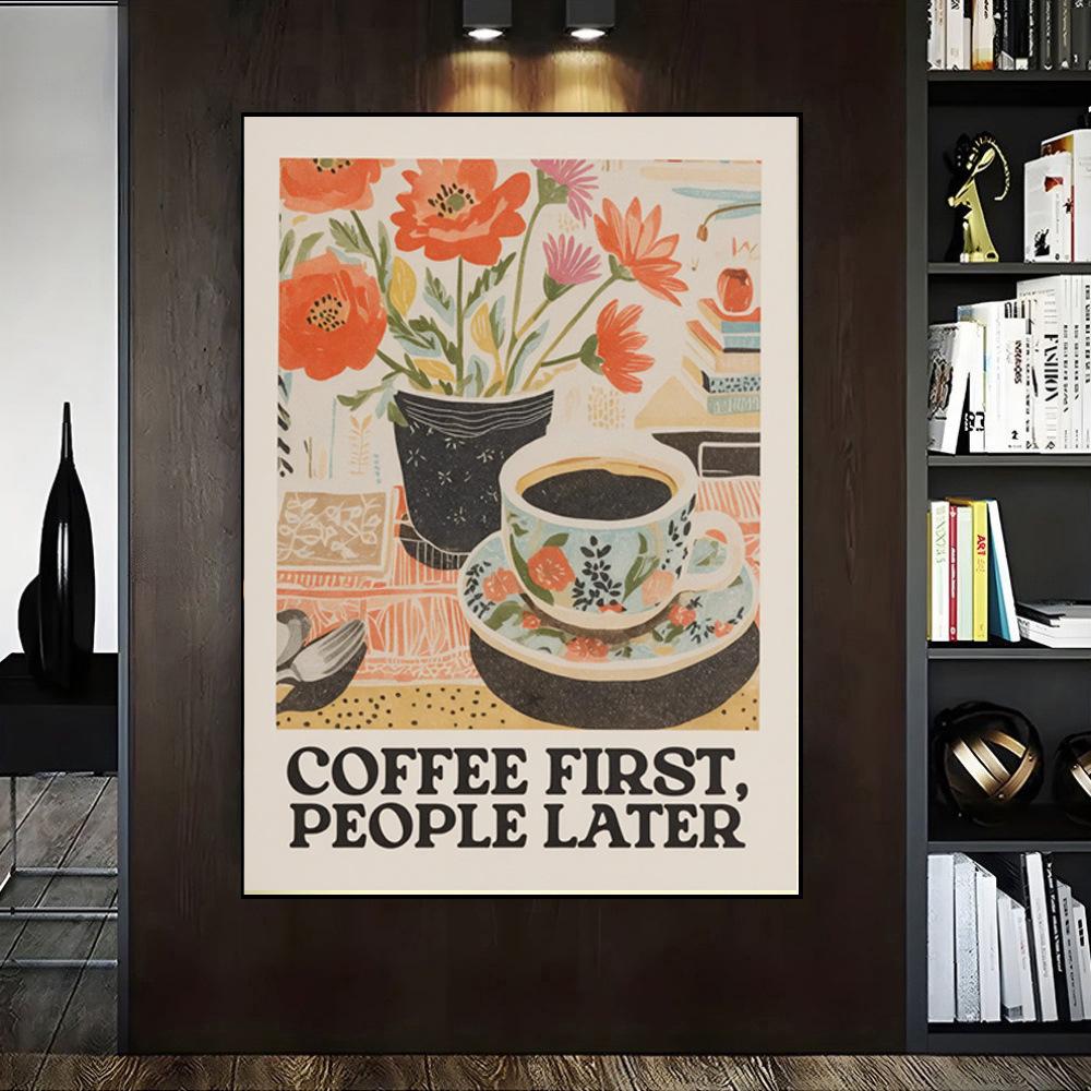 Retro Kaffee-Blumenprint: Wandkunst für Küche, Wohnzimmer, Schlafzimmer, Flur, Esszimmer