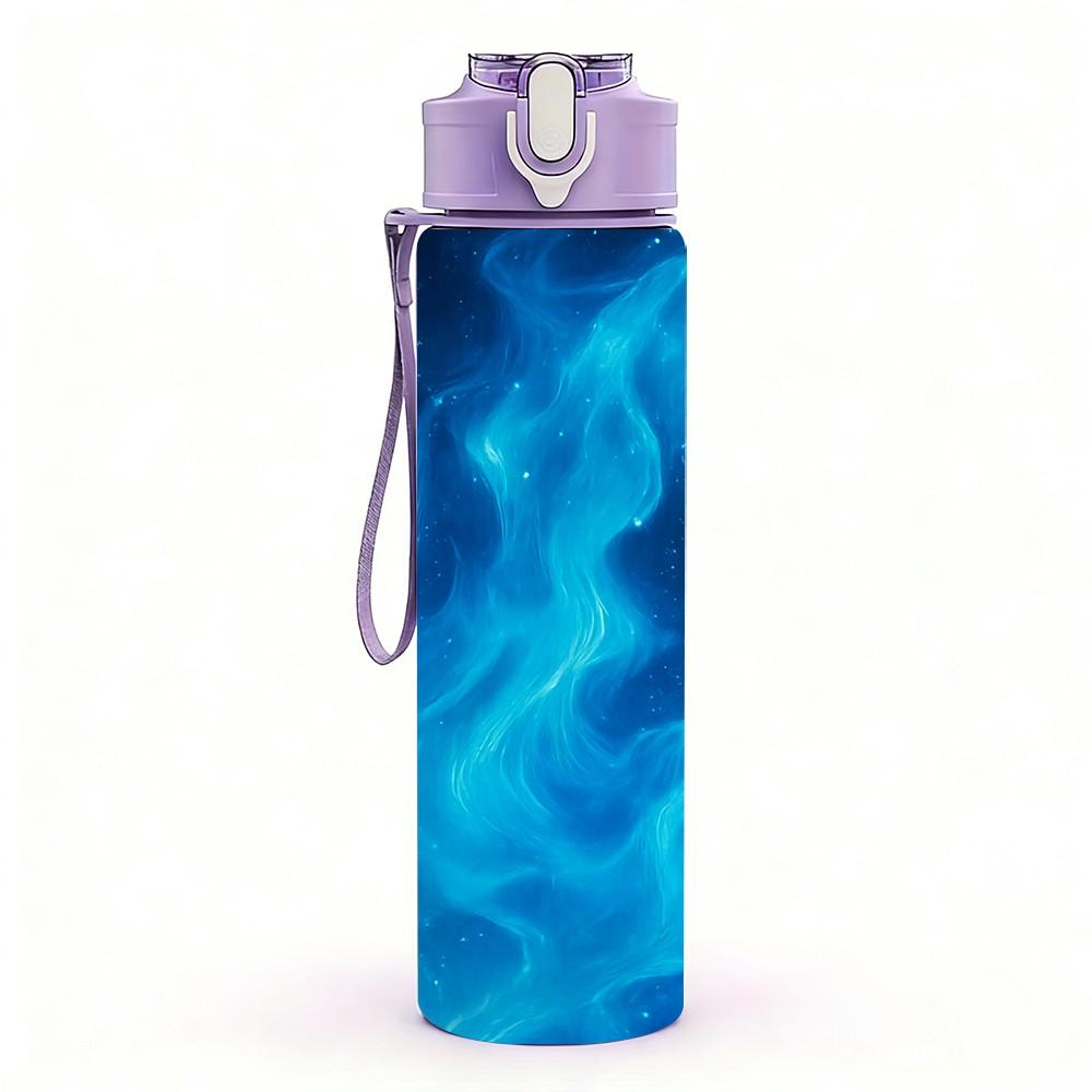 1PC Blue Flame Smoke Swirl Art Print 750ml Color Plastic Sports Water Bottle Leakproof Flip Straw Lid Suitable for Sports Office Home Use