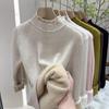 Autumn And Winter Thick Plush Velvet Sweaters Women Half High Collar Lace Knit Jumper Sweater Casual Solid Warm Pullovers 29787