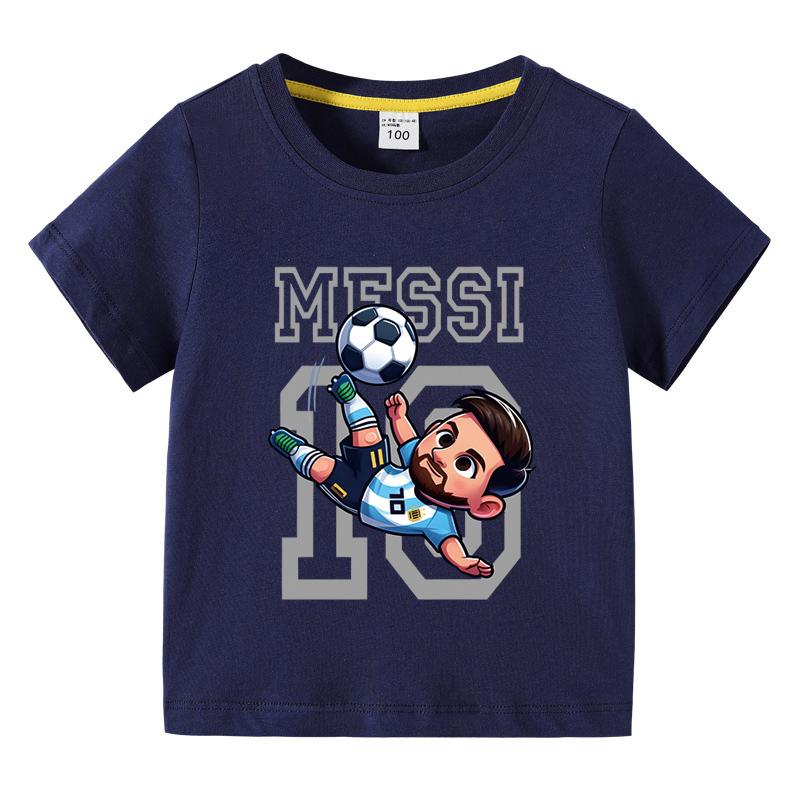 Children Clothes Football Star Messi Cartoon Graphic Boys Fashion Short Sleeve T-shirt Popular Design 3-10Years Kids Cotton Tees 110