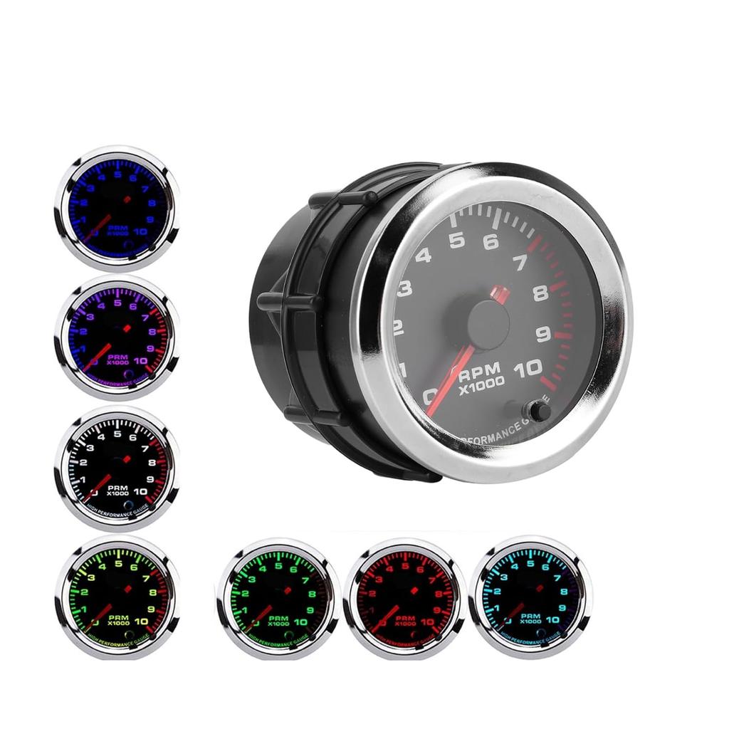 Tacho Gauge, Achometer Gauge, for Car 7 Colors Tachometer 0 To10000Rpm Gauge 52Mmn Universal Tachometer Revolution Meter with Stepping Motor Improved