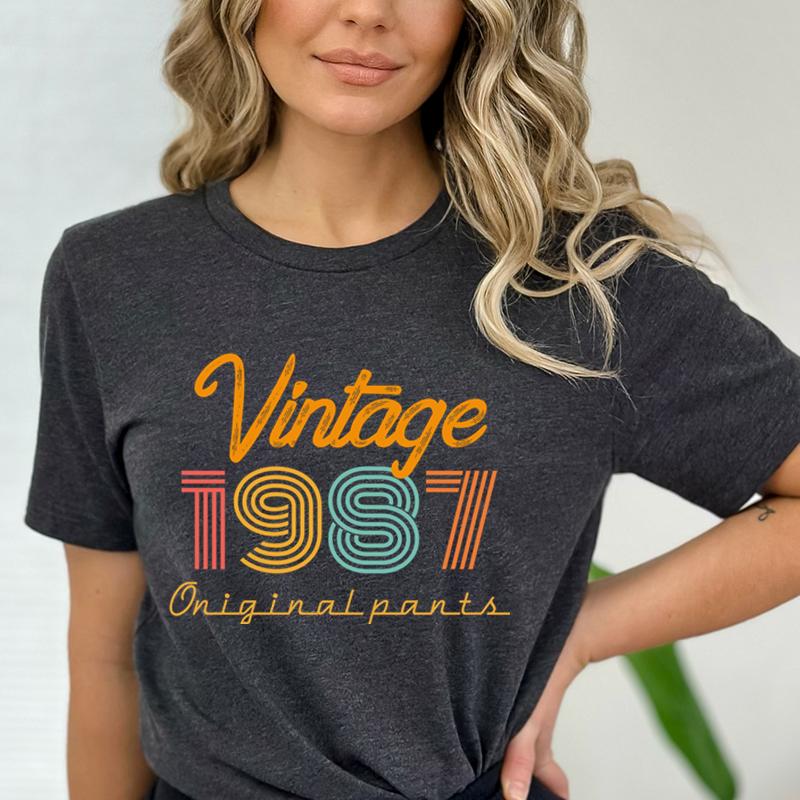 Vintage 1987 Print T Shirt Women 37 Years Old Birthday Anniversary Tshirt Harajuku Fashion Short Sleeve Streetwear Retro Shirts