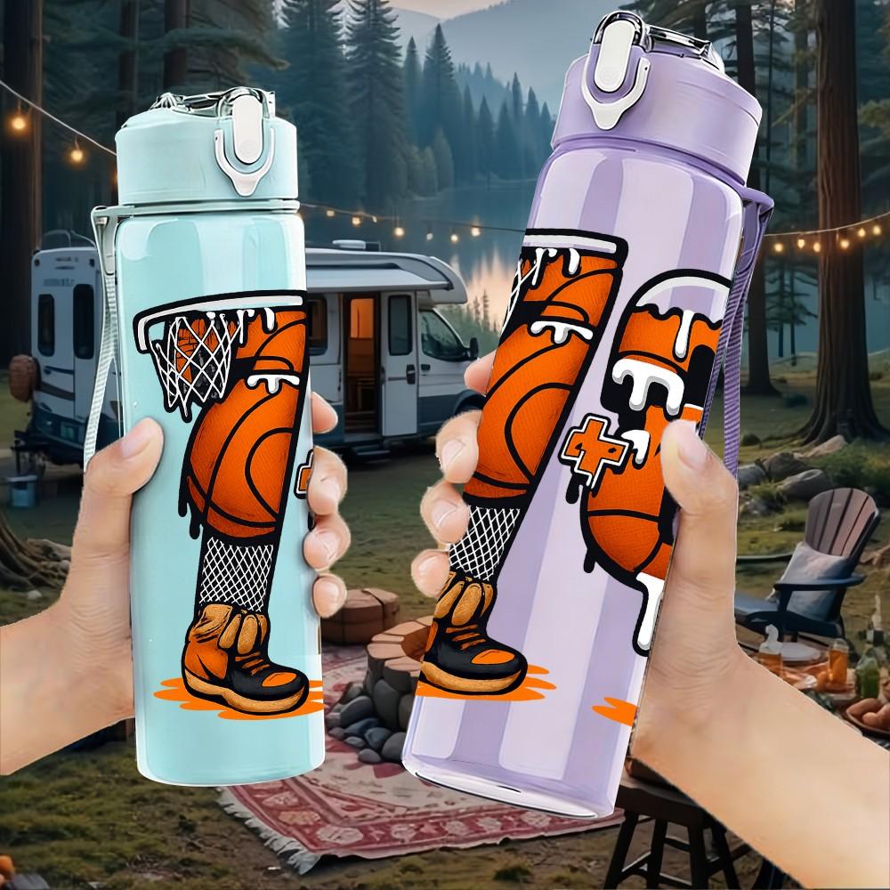 1PC Two Stacked Basketball Character 750ml Color Plastic Sports Water Bottle Leakproof Flip Straw Lid Suitable for Sports Office Home Use