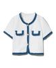 Vivabrown 85-Vivaj053 Color Shape Crop Tweed Half Jacket White