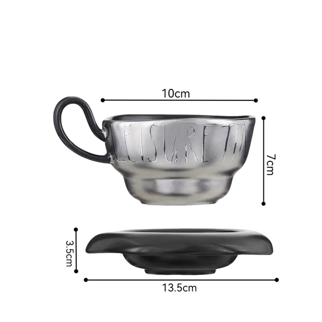 

Dark Silver Letter Light Luxury Retro Ceramic Coffee Cup Saucer Hanging Ear Coffee Cup Saucer 240ML срібло сірий колір