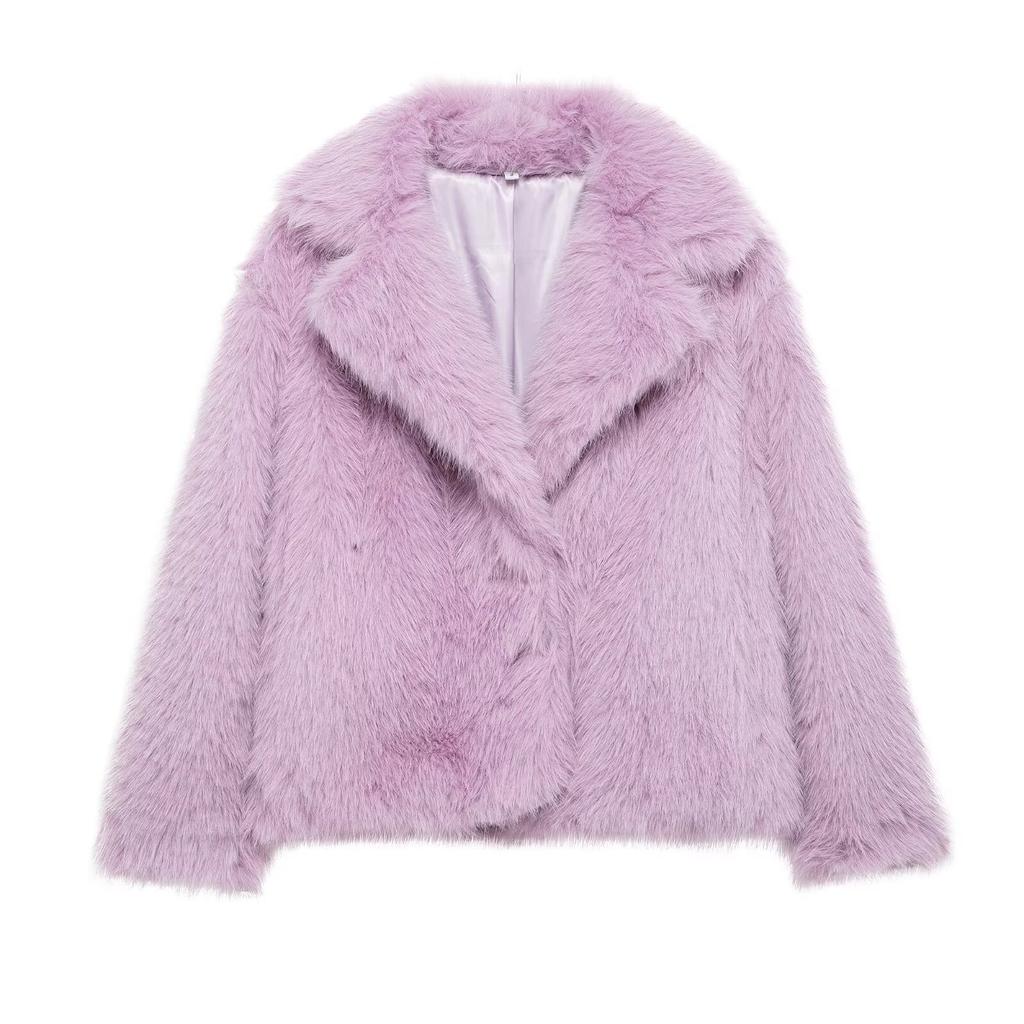 Chaqueta de Mujer con Cuello Solapa, Manga Larga, Corte Holgado, Piel Sintética, Ropa de Abrigo Informal