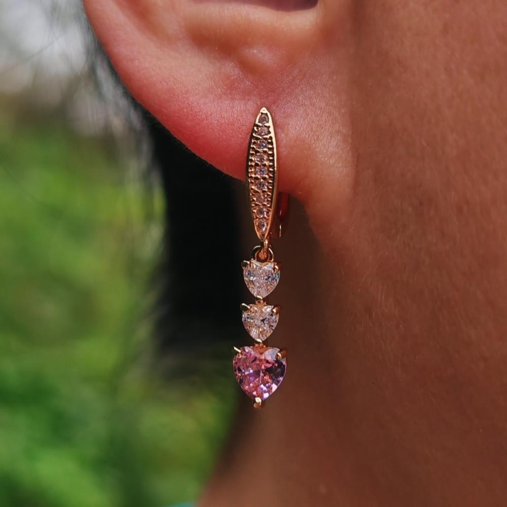 Luxury Heart Cubic Zirconia Drop Earrings for Women New Gold Color Buckle Earring Fashion Jewelry Wedding Accessories