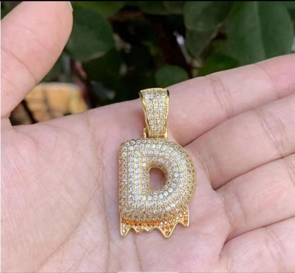 Fashion Women Zircon Bubble Letter Custom Name Necklace Brass Jewelry 14k Gold Plated Bubble Letter Pendent Charms