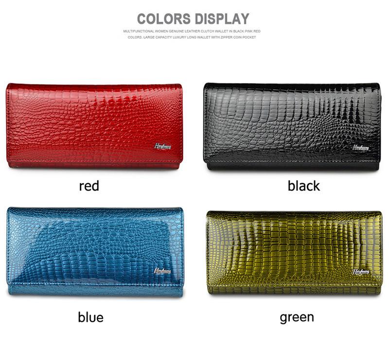Genuine Leather Women's Wallet with Alligator Pattern - Large Capacity Coin Purse and Patent Leather Design