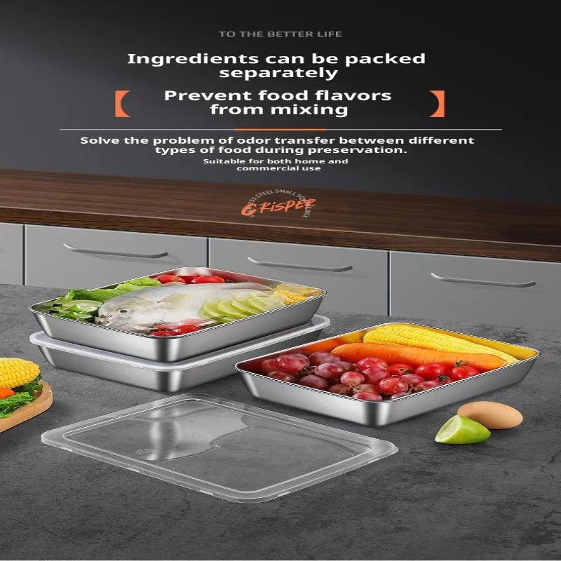 2/3/4/5 Peças Recipiente de Comida de Aço Inoxidável Caixa Com Tampa Grande Capacidade Armazenamento de Alimentos Caixa de Conservação Fresca Bandeja