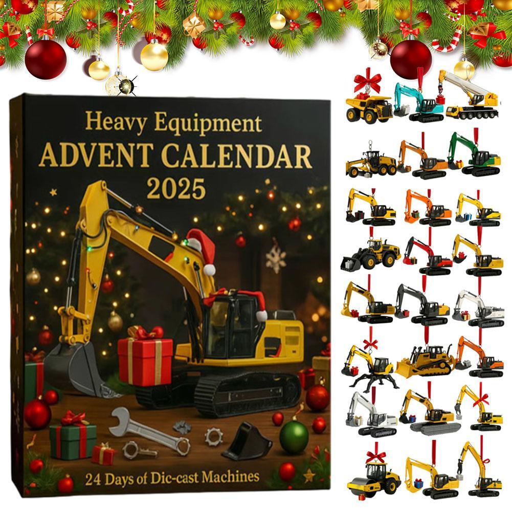2025 Christmas Advent Calendar 2D Flat Acrylic Construction Vehicle Ornaments Heavy Equipment Xmas Countdown Calendar Gifts Box