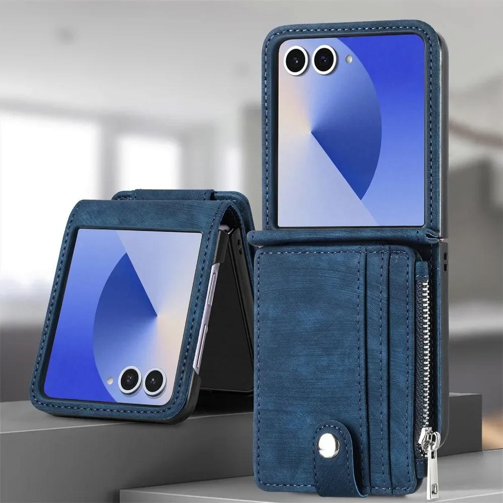 Étui portefeuille amovible en cuir 2 en 1 pour Samsung Galaxy Z Flip 7 fe 6 5 4 3 Flip7 Flip6 Flip5 5G Étui de téléphone avec porte-cartes