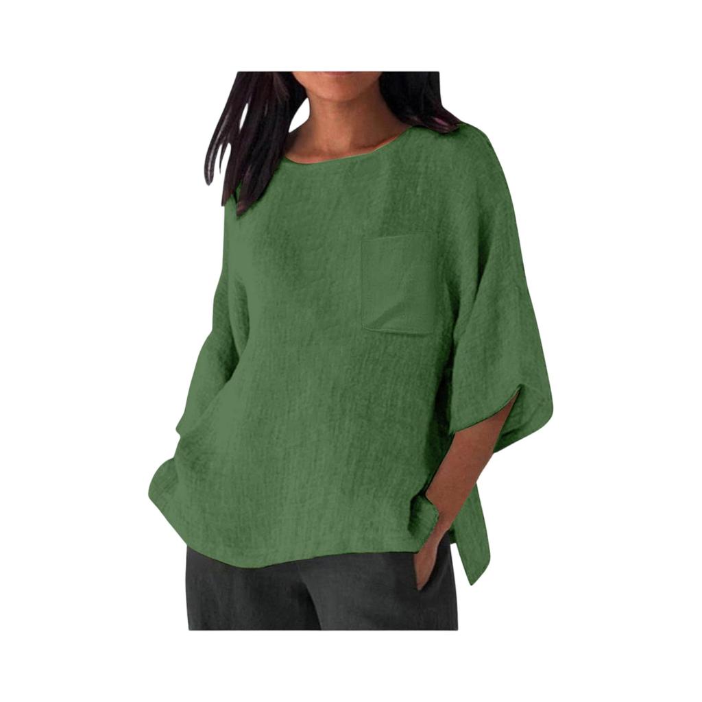 Women's Casual Loose-Fit Linen 3/4 Sleeve Top