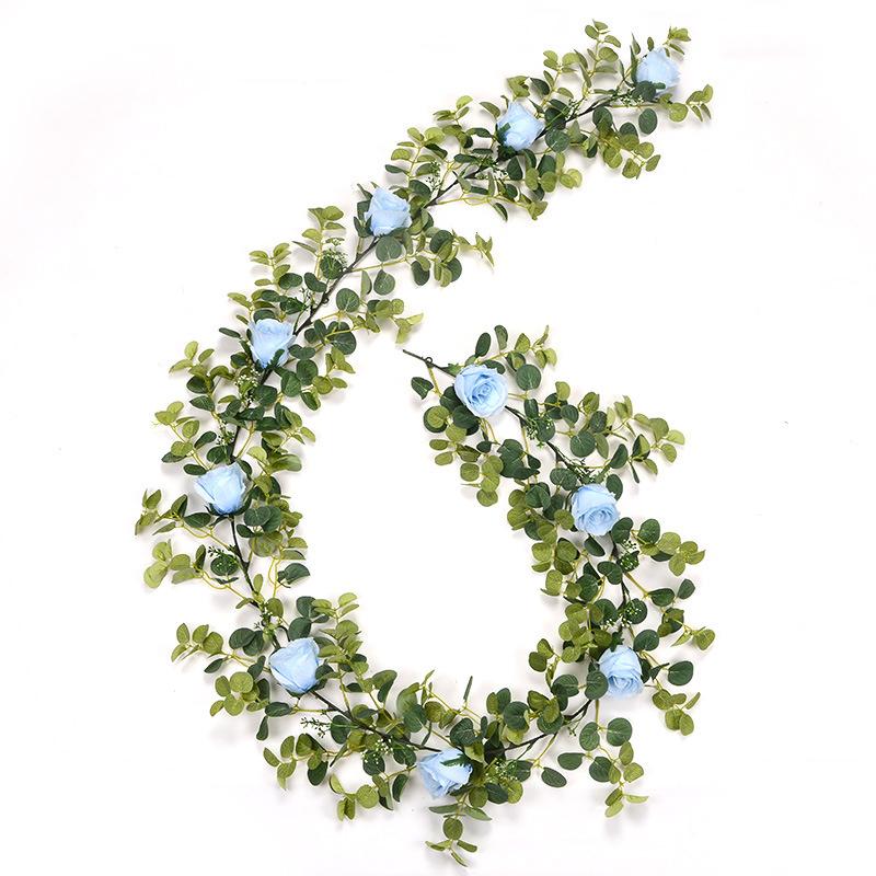 10 hlav růže umělý ratan svatební dekorace na stěnu hedvábné listy eukalyptu rostlina květinová girlanda ratanová dekorace eukalyptu