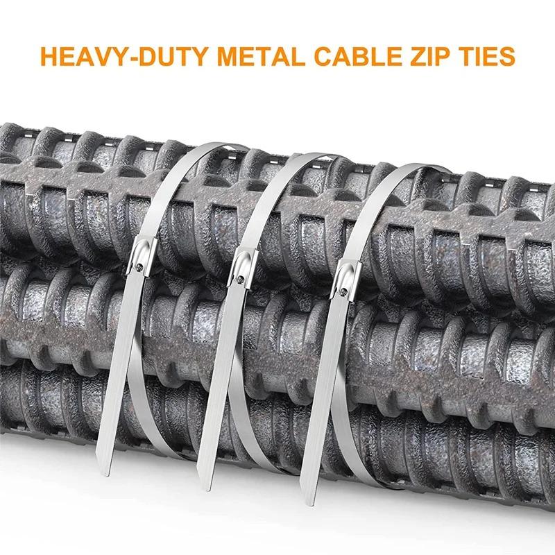 20-100PCS Heavy Duty Self-Locking Metal Cable Ties, Multi-Purpose Stainless Steel Zip Straps Fastening Rings for Exhaust Wrap & Cable Organizer