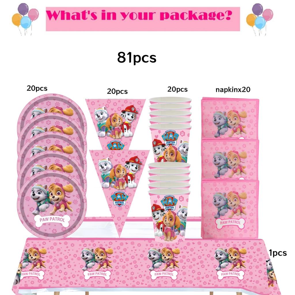Roze Paw Patrol Verjaardagsfeest Decoratie Skye Wegwerp Servies Tafelkleed Bord Folie Ballonnen Babyborrel Meisjes Feestartikelen