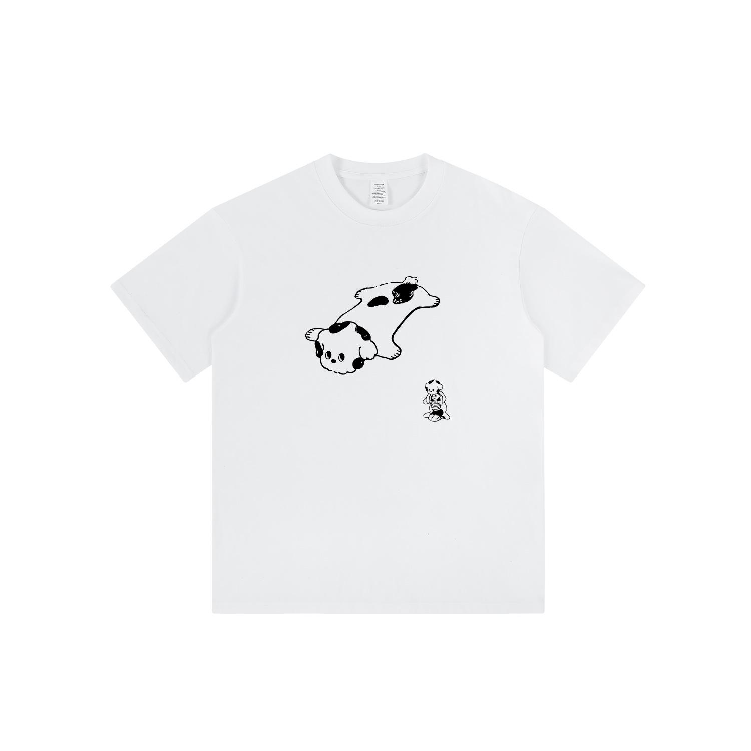 

Summer 2024 Cartoon Print Unisex Cotton Short Sleeve T-shirt Top 2XL белый