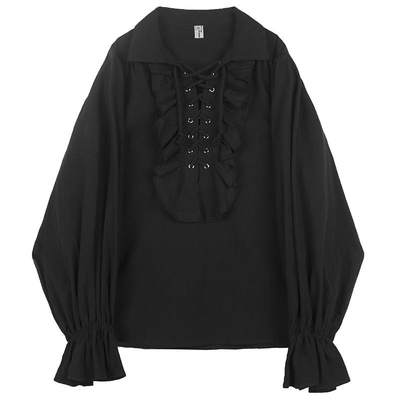 Men's Casual Medieval Pirate Shirt Performance Costume British Court Vintage Drama Dress Ruffle Shirt