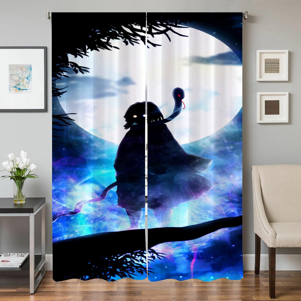 Window Kitchen Curtains for Living Room 2 Pieces Blackout Curtains Door Curtain D-demon S-slayer Partition Bedroom Decoration