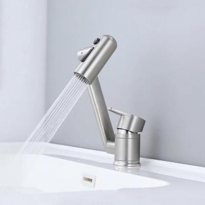 Foldable Bathroom Basin Faucet Stream Sprayer Hot Cold Water Tap Stainless Steel Mixer Wash Tap Aerator 360° Rotation Swing Arms