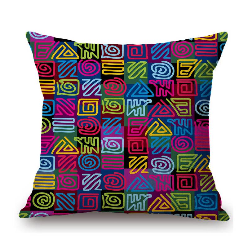 Colorful Ethnic Design Pattern Africa Hieroglyph Totem Symbol Geometric Art Home Decoration Sofa Pillow Case Linen Cushion Cover