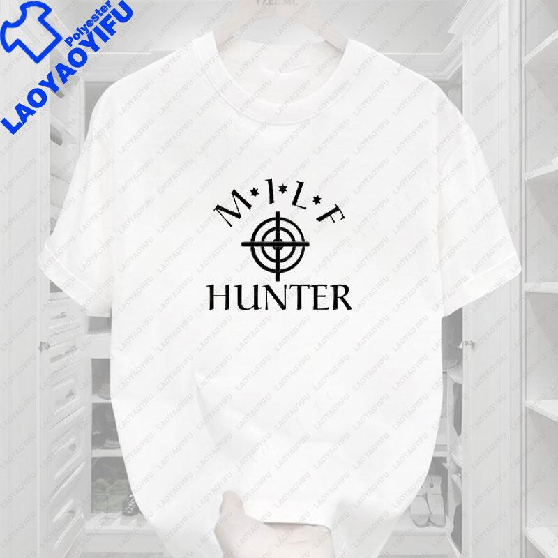 Unisexs Funny Shirt Milf Hunter Joke Novelty Graphic T Shirts Who Love Milfs Magnet TShirt Oversides Camisetas Streetwear Tees