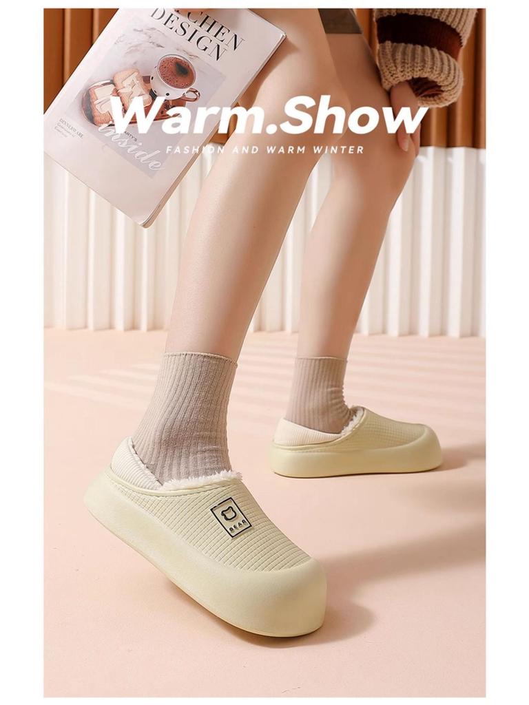 Winter Waterproof Indoor/Outdoor Thick-Soled Slippers with Velvet Lining for Men & Women