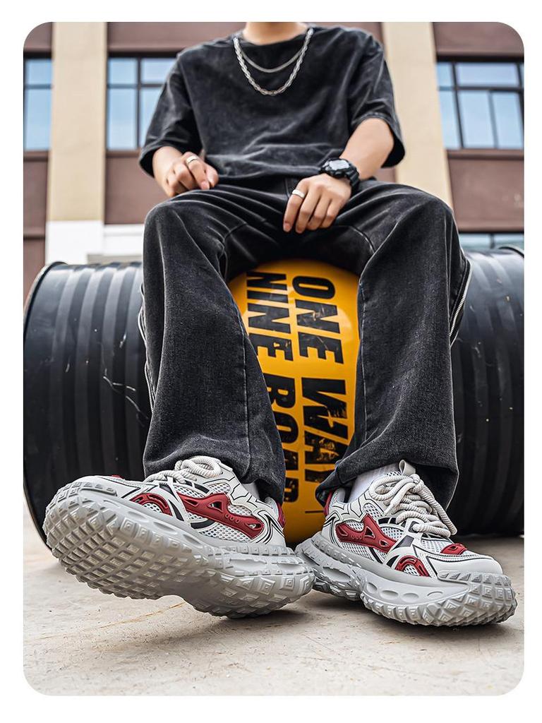 2025 Summer Trendy Men's Dad Sneakers: 5cm Height Boost, Color Block, Thick Tire Sole, Casual Style