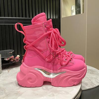 Mode Frauen Stiefeletten Herbst Chunky Schuhe Frau Hohe Plattform Atmungsaktive Turnschuhe 7,5 CM Dicke Sohle Keile Motorräder Stiefel Winter