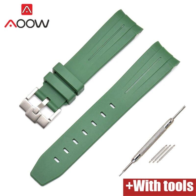 20/21/22mm Curved End Rubber Strap for Rolex Stainless Steel Buckle Men Women Sport Waterproof TPU Replacement Bracelet Band