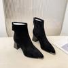 Fashion Fashion Pointed Toe Suede Single Boots 2025 New Temperament Block Heel Fashion Boots Booties Women
