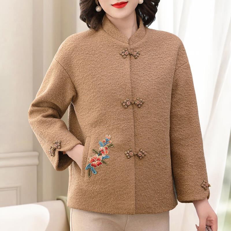 Paster 2025 Autumn/Winter Embroidered New Chinese Style Mother's Faux Wool Jacket