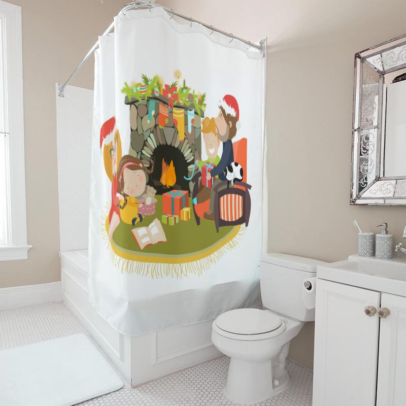 TU Christmas Family Decor Festive Holiday Shower Curtain Winter Cozy Home Decor Farmhouse Style Bathroom Set Christmas Gift Idea
