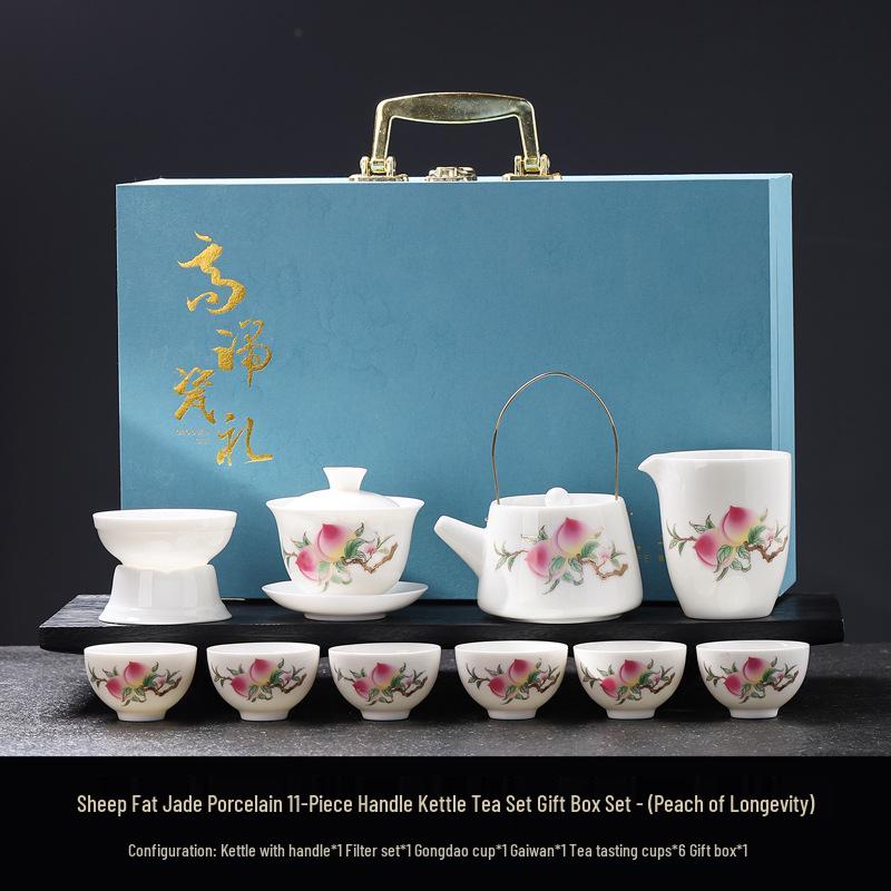 Luxury Jade White Porcelain Kung Fu Tea Set for Home or Office