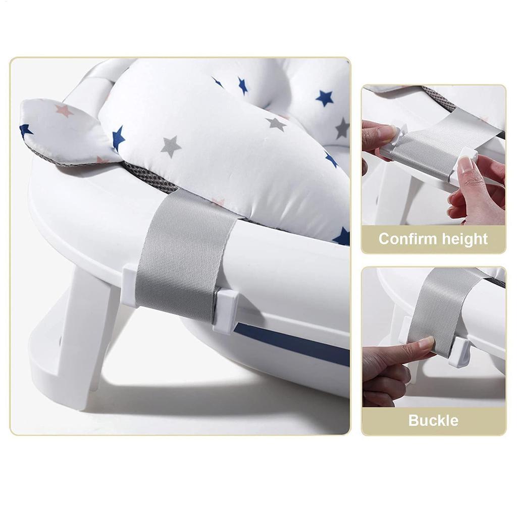 Baby Bath Cushion For Tub Adjustable Anti-skid Support Pillow For Bathtub Baby Care Supplies NewbornEssentials With Buckles And