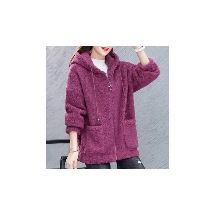 

Женский кардиган на молнии из толстого флиса из овечьей шерсти 2023 - Осень/Зима Корейский стиль 2XL розы красного