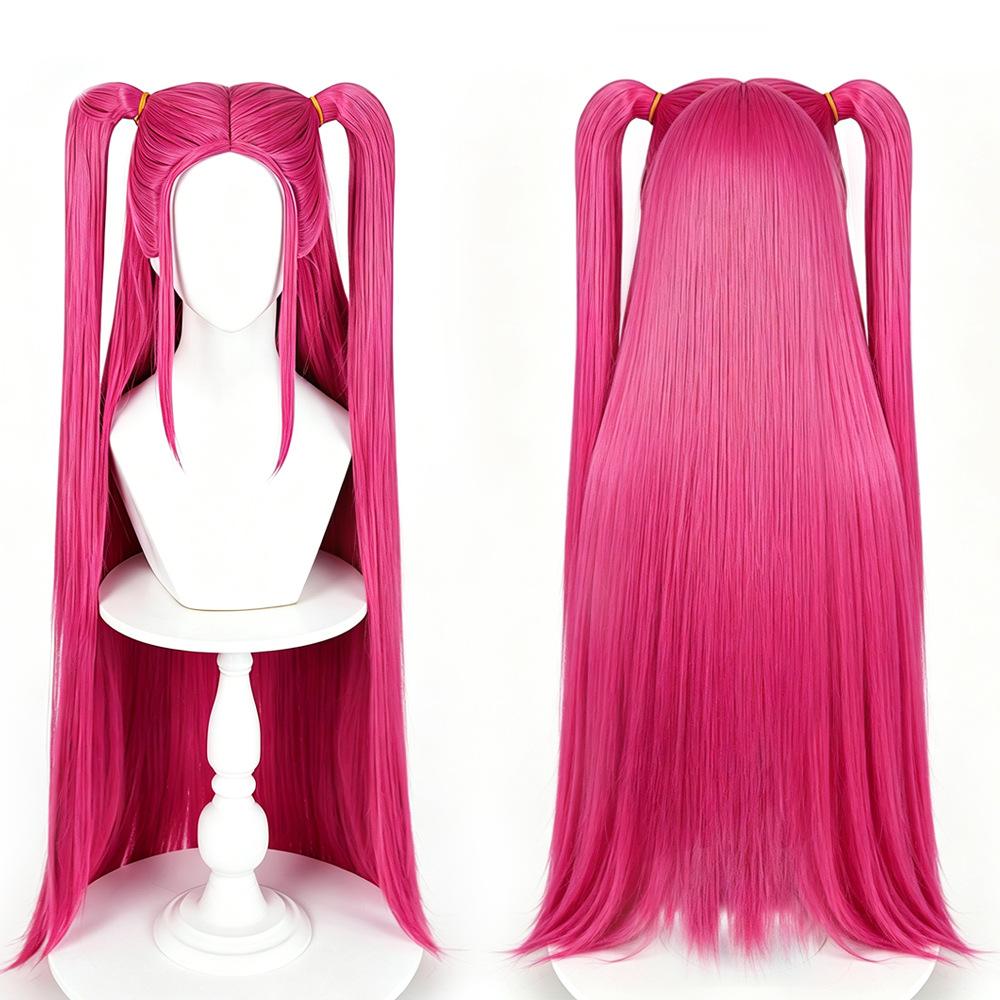 Skpop Witch Hunting Group Mila Cos Wig, Rose Red High-Temperature Fiber Full Wig, Long Hair For Double Ponytail Styling