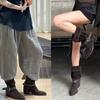 Fashion Pile Boots Women's Fall New Vintage Pointed Toe Suede Studded Metal Buckle Block Heel Western Cowboy Boots
