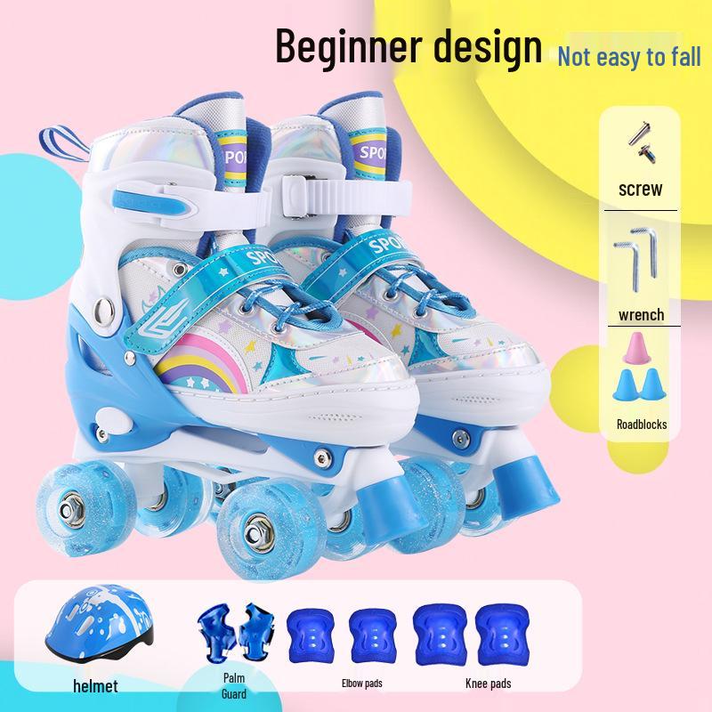 New Double Row Rubber Wheel Roller Skates for Kids - Beginner Two-in-One Inline & Four-Wheel Options for Boys & Girls.