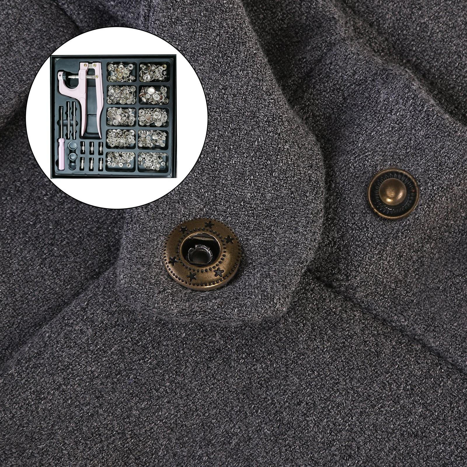 100 Button Kit Copper Buttons Studs & Starter Fasteners Pliers for Installing Sewing Crafting Bibs Silver