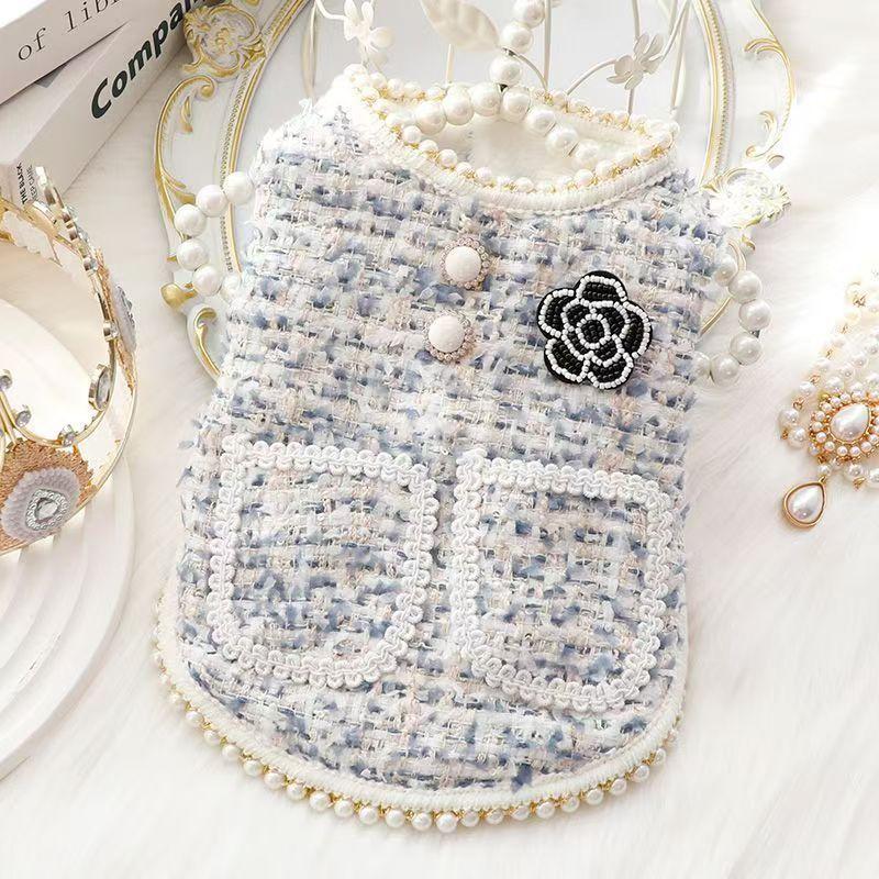 

Dog Clothes Celebrity Pearl Autumn and Winter Cat Princess Cotton Vest Small Dog Teddy Bigbear Pet XS chest 30 back 20 about 1-1 kg