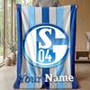 Schalke 04 FC Custom Name Text Flannel Blanket Soccer Logo Personalized Fleece Throw Blanket Special Gift For Sofa Bedroom Home