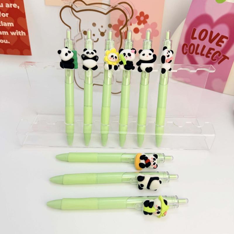10Pcs Cute Panda Neutral Pen for Students, Cartoon Patch, Wind-pressed Erasable Pen, Patch Pen Creative Stationery