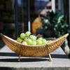 Attractive Plastic Rattan Boat Fruit Dish Elegant Boat Shape Serving Platter Rattan Plastic Holder for Fruit and Sweets