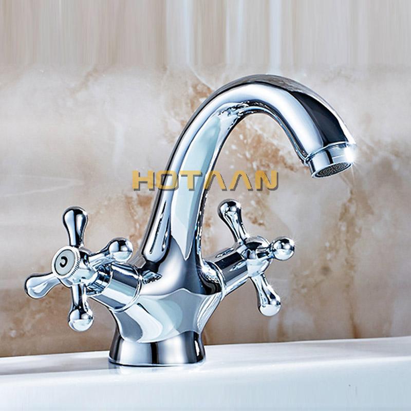 HOTAAN Solid Brass Chrome Plated Double Handle Control Antique Faucet Kitchen Bathroom Basin Mixer Tap Robinet Antique YT-5021-C