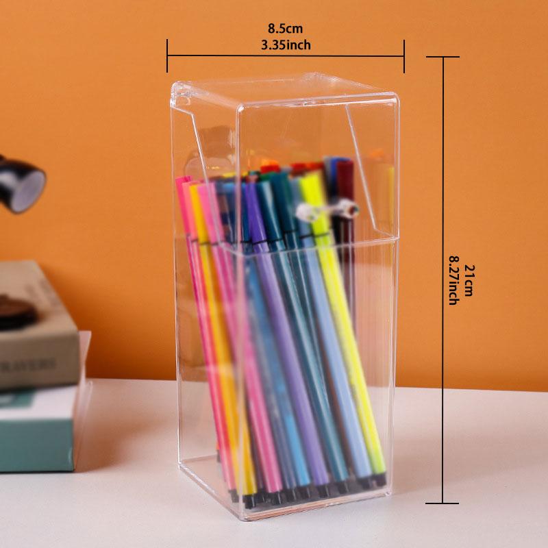 Tabletop Clear Pencil Holder with Lid Storage Box Dustproof Student Office Desk Organizer