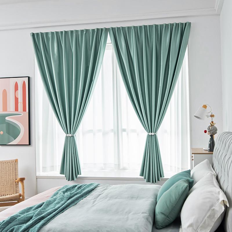 Solid Color Full Blackout Punch-Free Curtain Thickened Easy Install Self-Adhesive Shading Drape for Door Window Decor