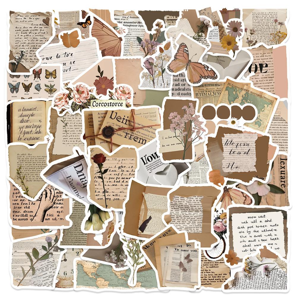 50pcs Vintage Animal Flower PVC Sticker Aesthetic Children's Stationery DIY Decoration Scrapbooking School Supplies